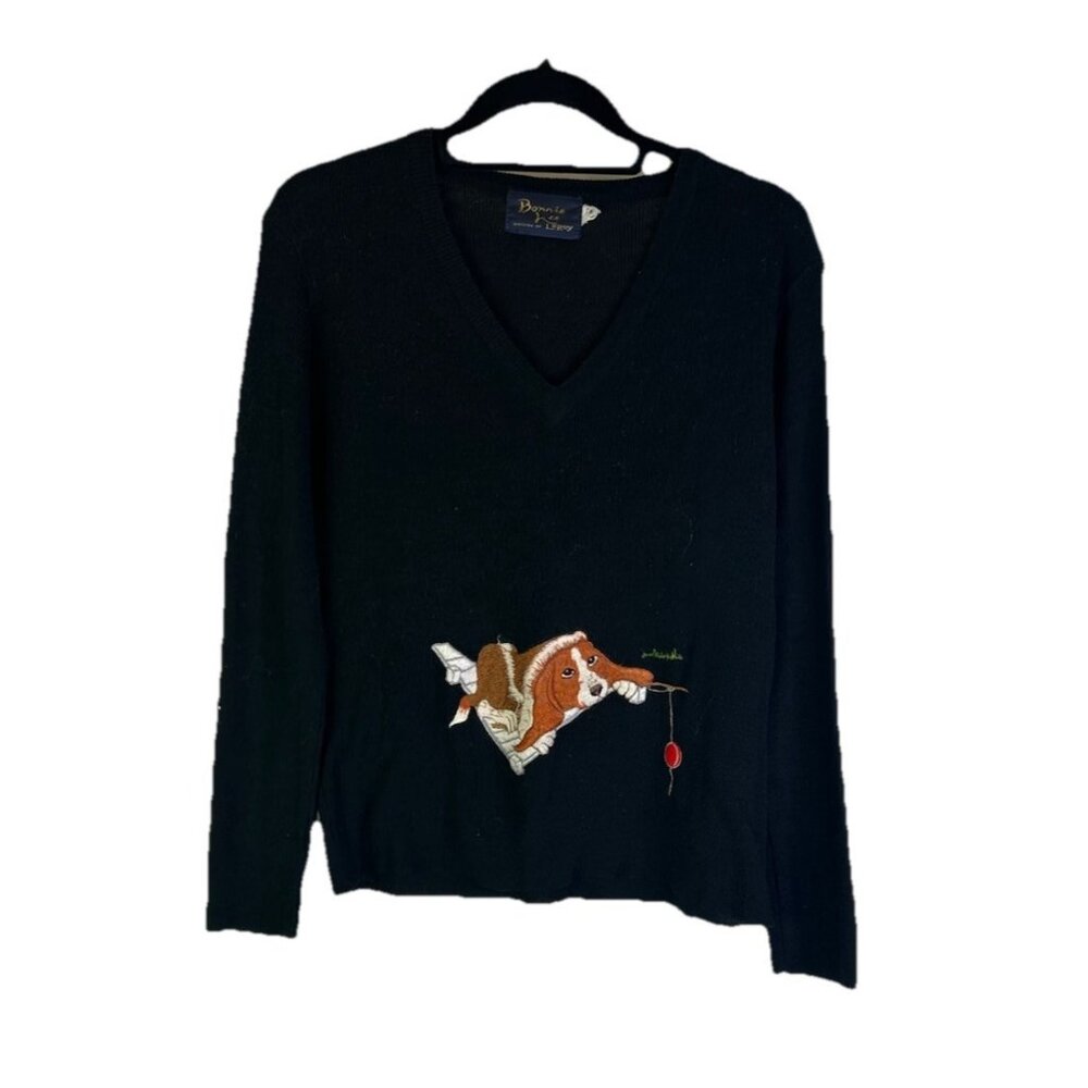 Vintage 70s Hound Dog Puppy Lightweight Knit Sweater Novelty